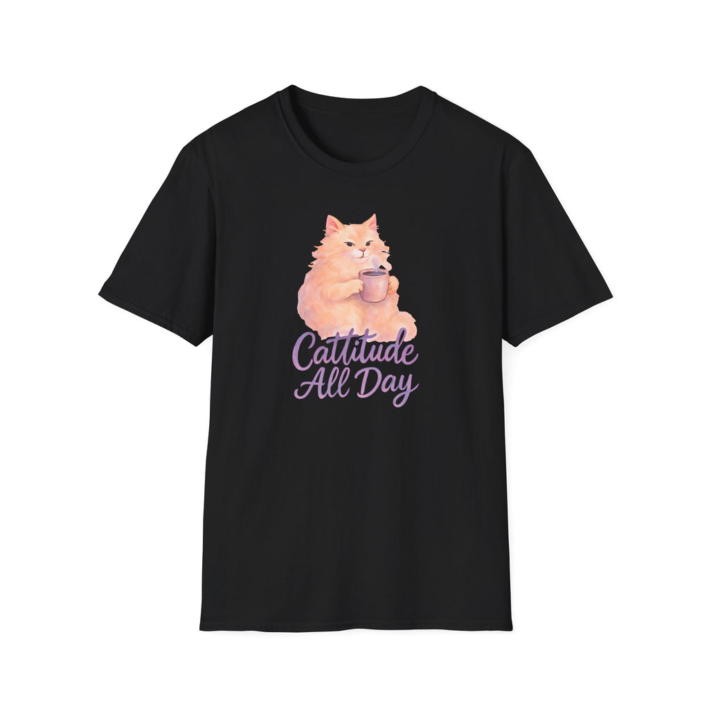 Cat with Coffee Cup T-Shirt